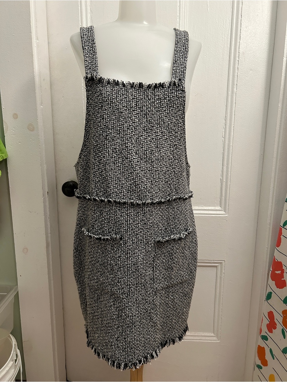 SHEIN Black & White Tweed Pinafore Dress